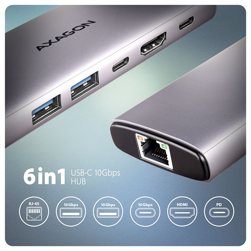 Axagon HMC-6G2L USB-C Docking Station with Wired Connection