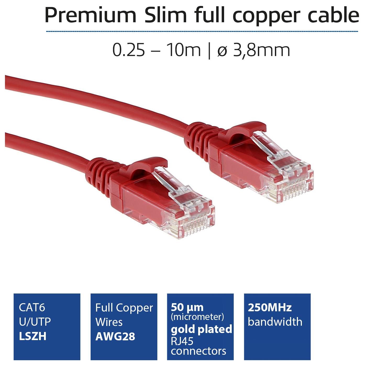ACT Red Network Cable 0.25m Cat6 U/UTP (UTP)