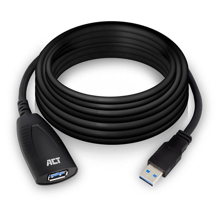 ACT USB 3.2 Gen 1 (3.1 Gen 1) Active Signal Amplifier Cable AC6105, 5m, Black