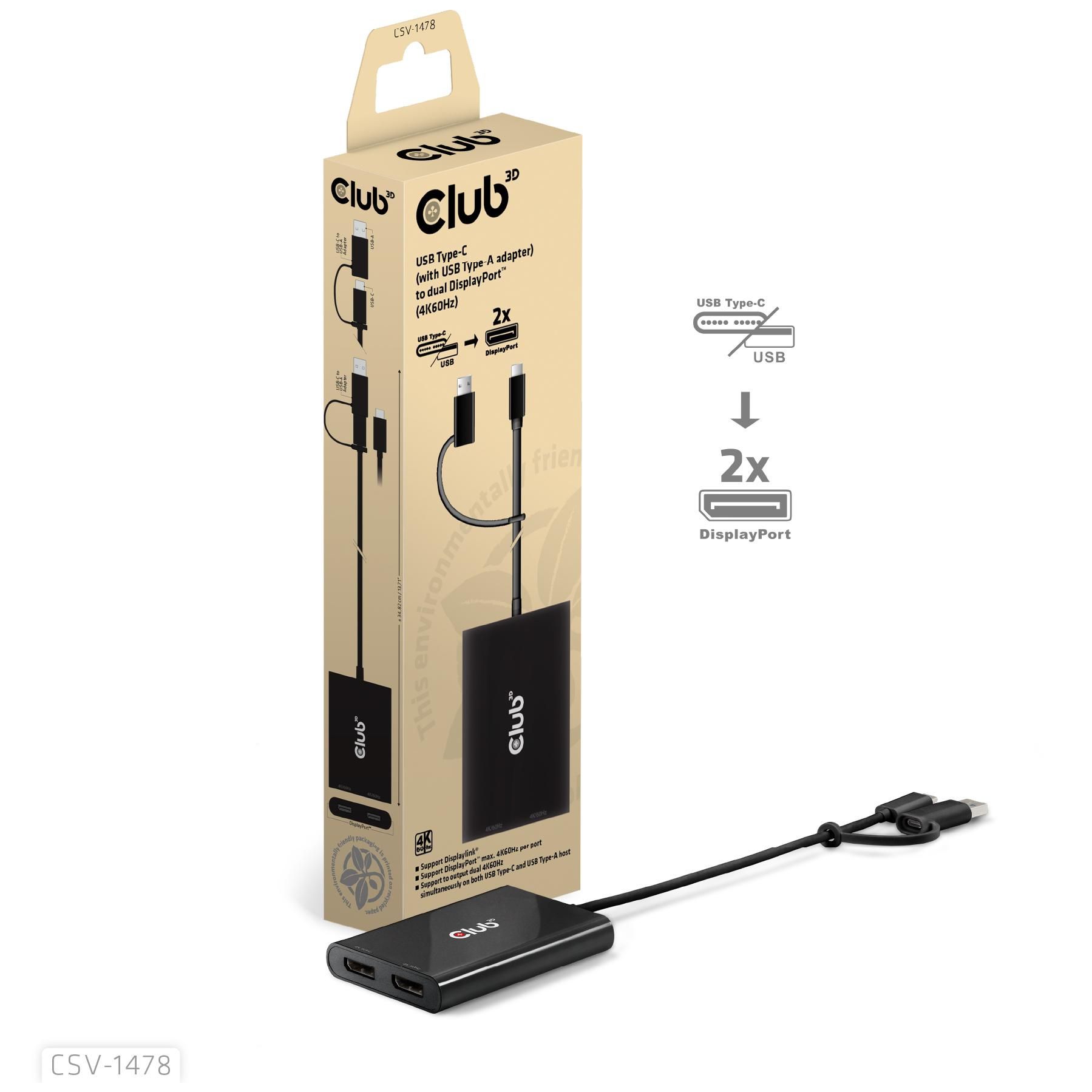 Club 3D CSV-1478 USB Type-C Video Splitter
