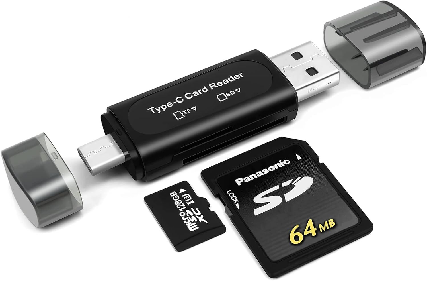 Lector de Tarjeta SD KRAMA HERITAGE 4 en 1, Adaptador USB C con Dos Ranuras para Tarjetas TF/Micro SD/SD/SDXC/Micro SDXC/Micro SDHC (Negro)