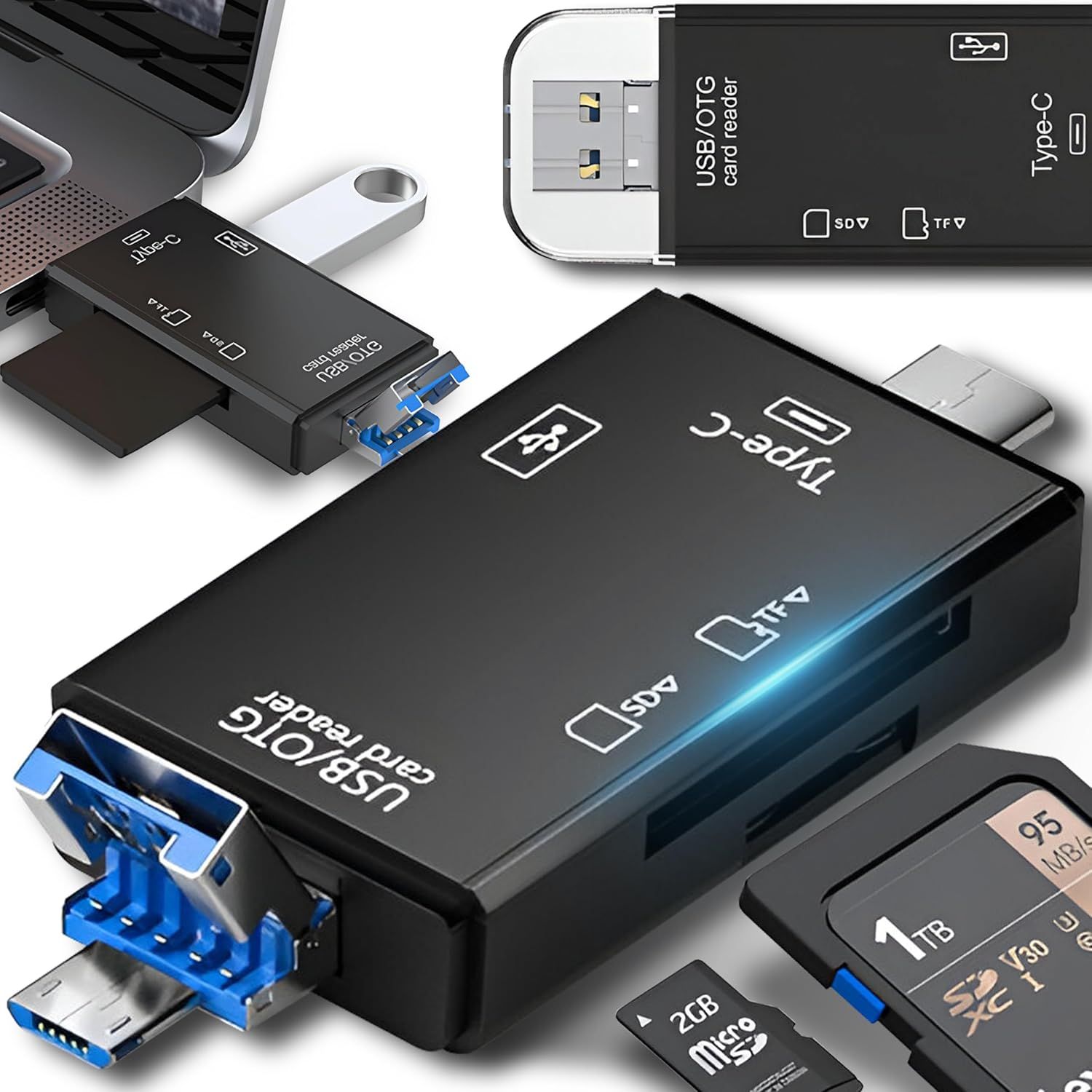 KRAMA HERITAGE 5-in-1 USB Card Reader (Micro SDXC, SDHC, OTG, USB 3.0/USB C, Compatible with Windows, Mac, Android)