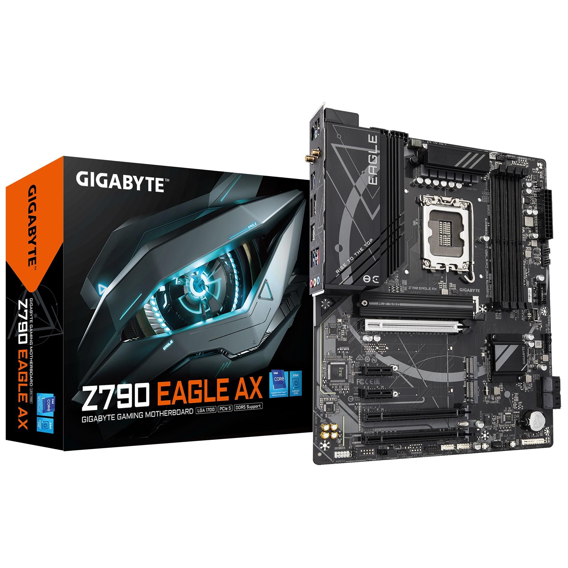 Gigabyte Z790 Eagle AX Motherboard - Supports Intel Core 14th Gen Processors, Digital VRM 12+1+1 Phases, Up to 7600MHz DDR5 (OC), 3x PCIe 4.0 M.2