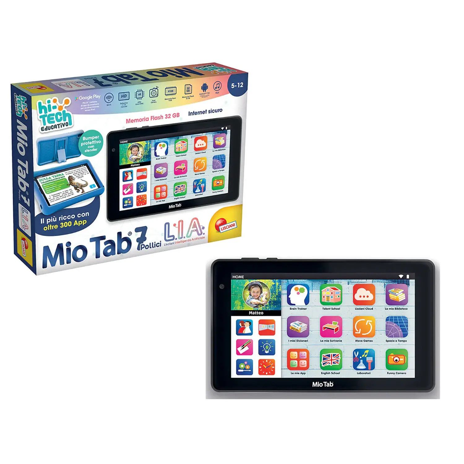 MIO TAB 7-inch Tablet, 32GB Storage, 4GB RAM, Wi-Fi 4, Android 14, Black