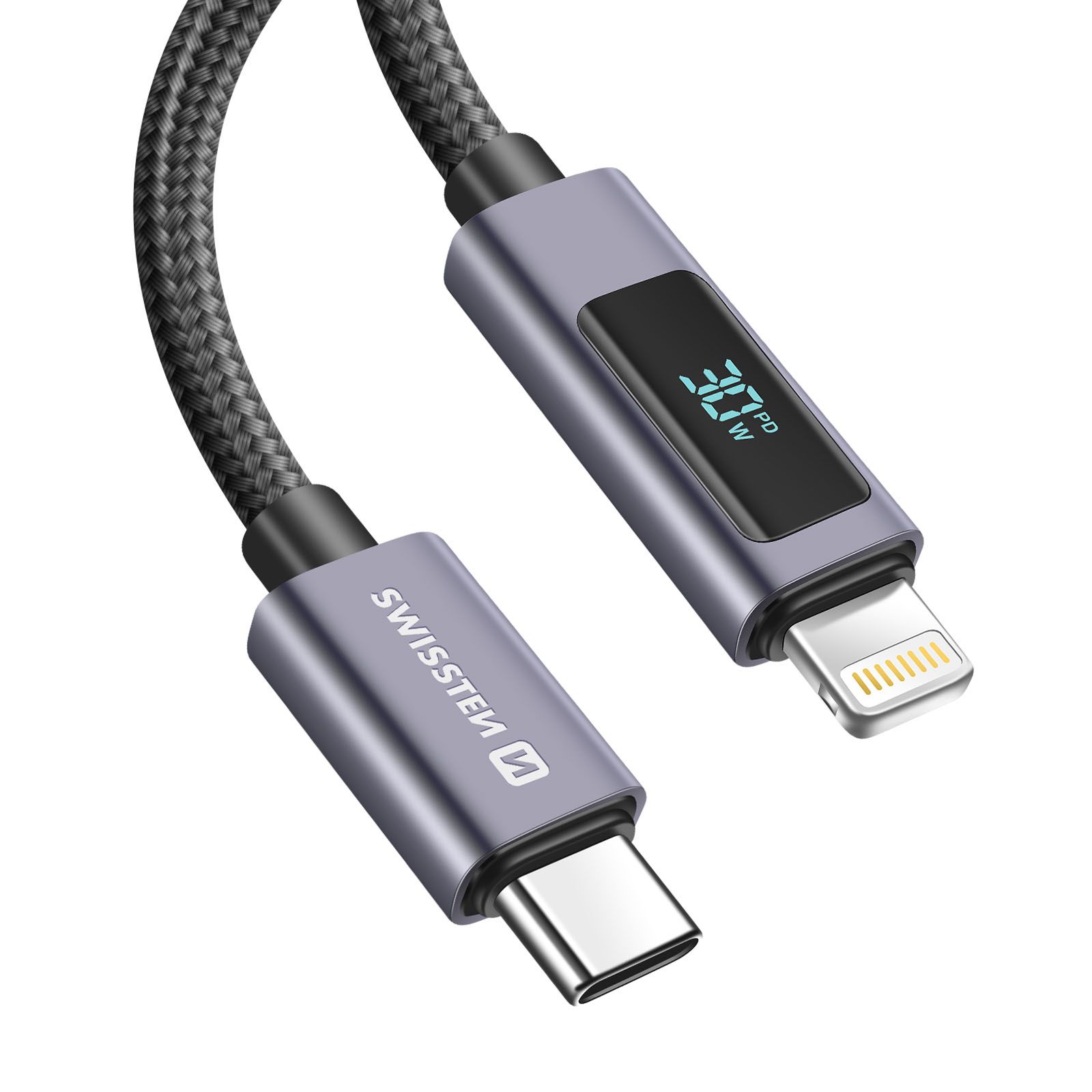 Swissten 3A Lightning to USB-C 30W 1.5m Cable with Power LED Displayer Black