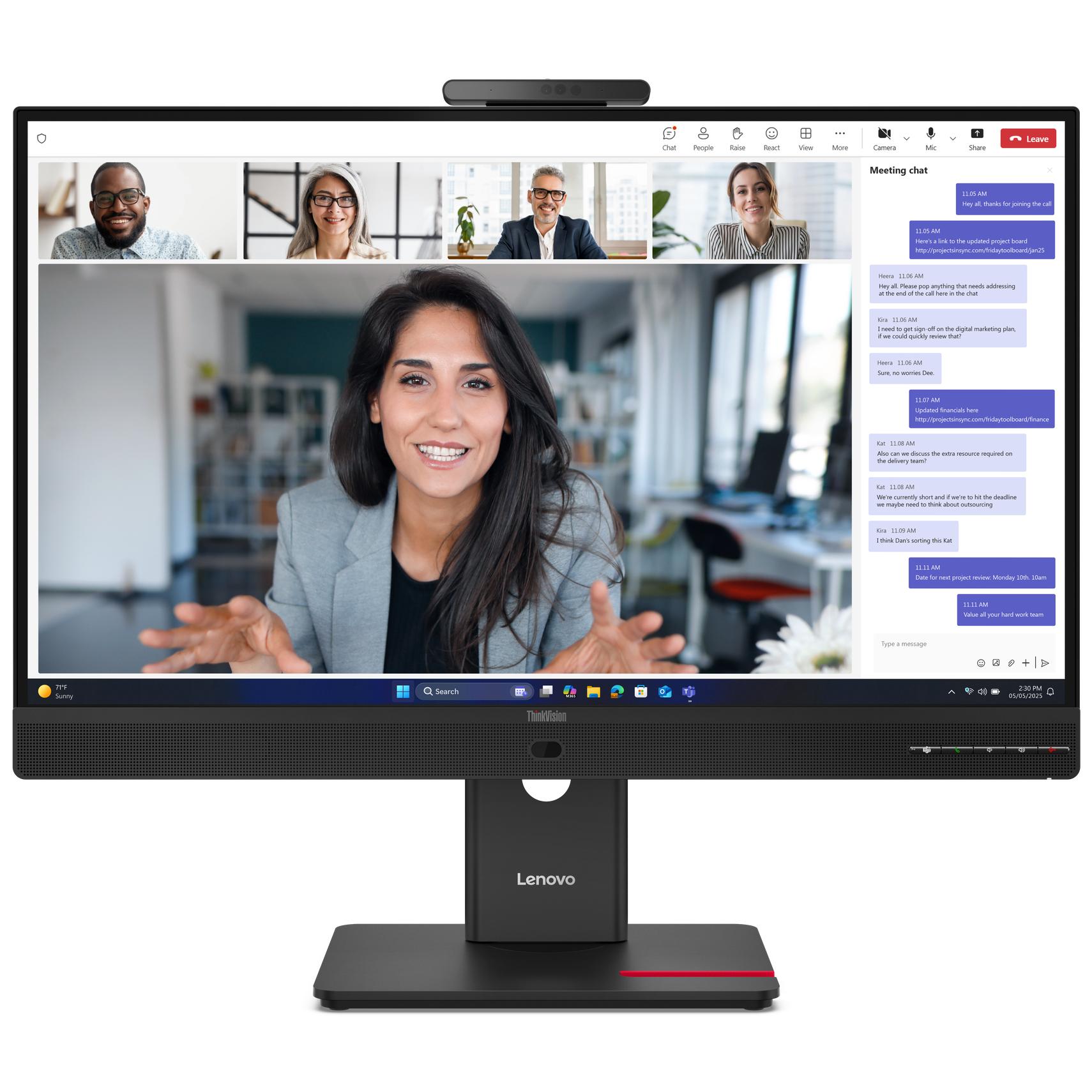 Lenovo ThinkVision T24-4v - 23.8" LED Monitor - Full HD 1080p at 120Hz - IPS - 250 cd/m² - 1500:1 - 4ms - HDMI, VGA, DisplayPort, USB-C - Built-in Speakers - Eclipse Black