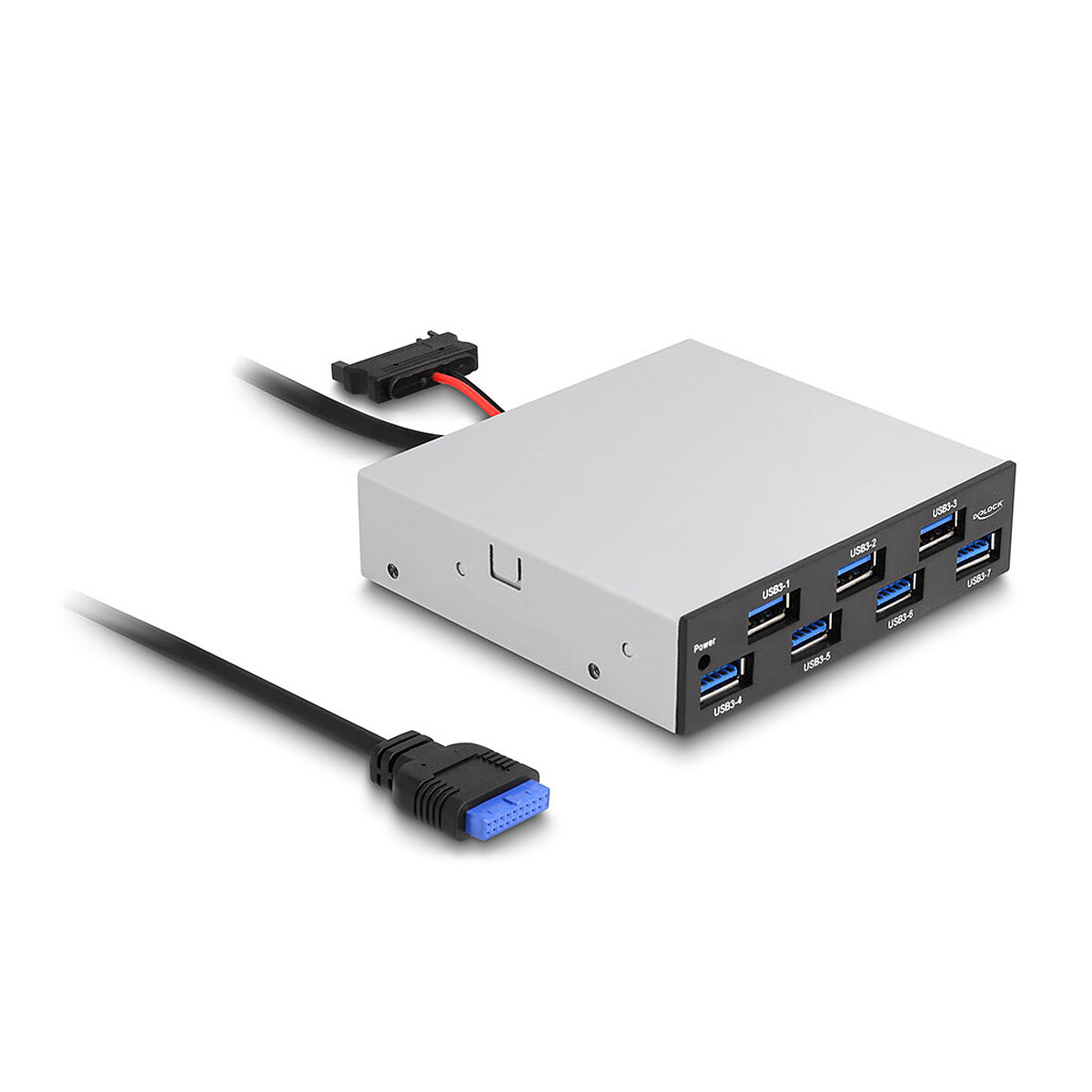 DeLock Hub USB 3.0 (7 ports USB-A) en façade dans baie 3.5''