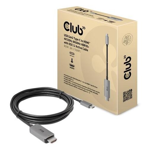 Adaptador Club 3D de 3 metros USB Gen2 Tipo-C a HDMI