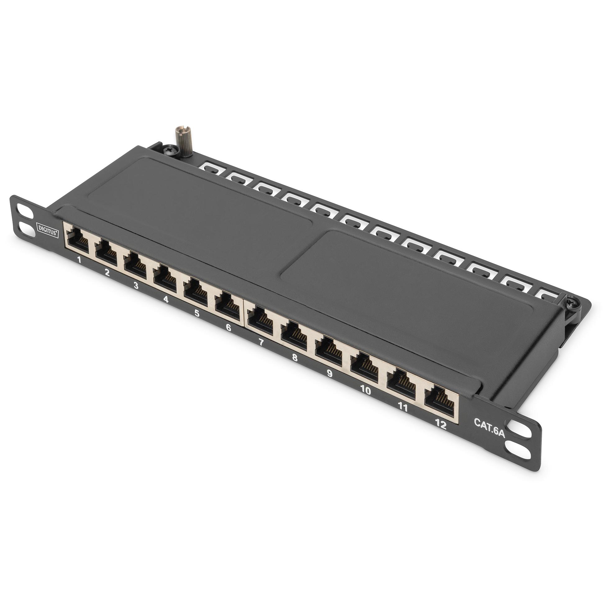 Digitus Slim CAT 6A Shielded Patch Panel, 12 Ports, 0.5U, Black
