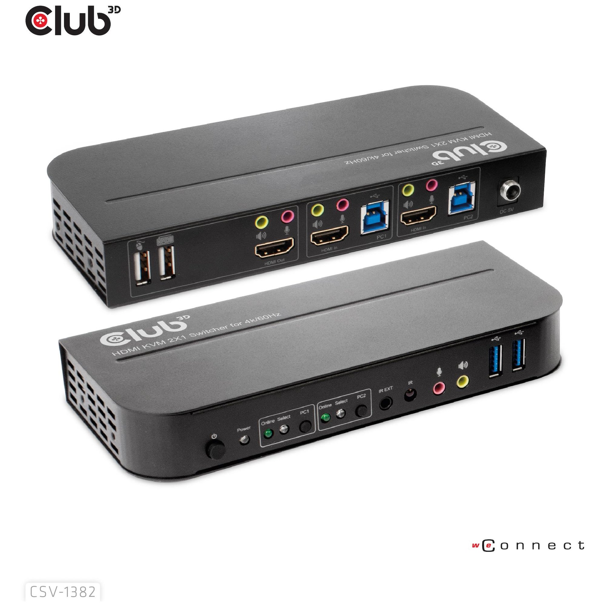 Club 3D CSV-1382 Switch - Screen, Keyboard & Mouse - Black