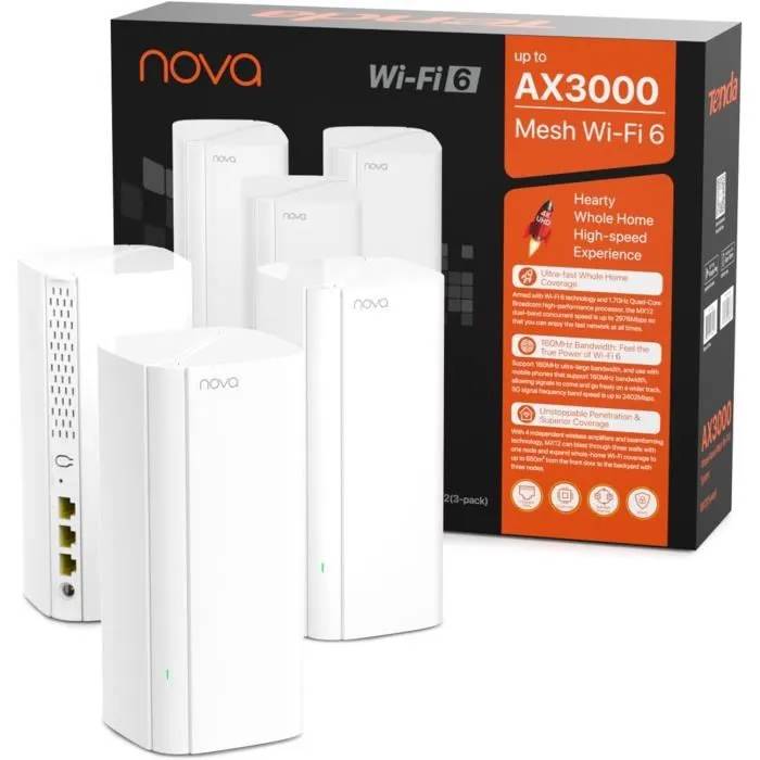 TENDA Nova MX12 WiFi 6 AX3000 Mesh System - 3 Nodes - Coverage up to 330 sqm