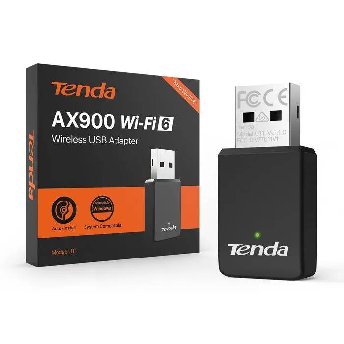 Tenda WiFi 6 AX900 USB Key, Wi-Fi Adapter for PC, Dongle, Dual Band 5G/2.4G, Soft-AP, MU-MIMO, Windows 7/10/11, U11