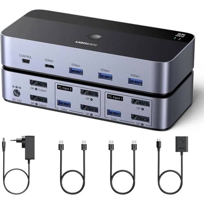 UNDERSCORE DisplayPort KVM Switch 8K 60Hz, 2 Inputs/Outputs, 4 USB 3.0 Ports for Keyboard/Mouse