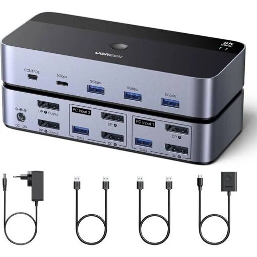 Commutador KVM DisplayPort UNDERSCORE 8K 60Hz, 2 entradas/salidas, 4 puertos USB 3.0 para teclado/ratón