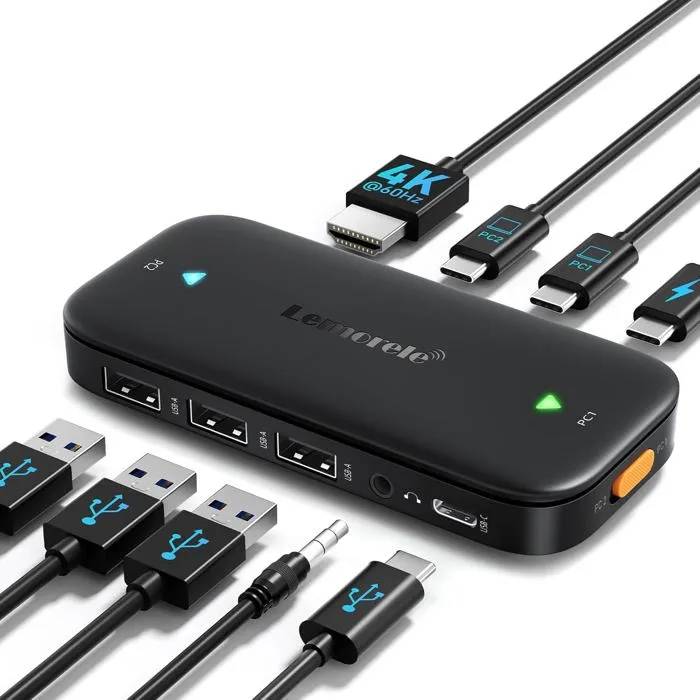 KVM Switch USB-C - UNDERSCORE - 4K 60Hz - Quick Charge PD 100W - Plug and Play - 2 Ports