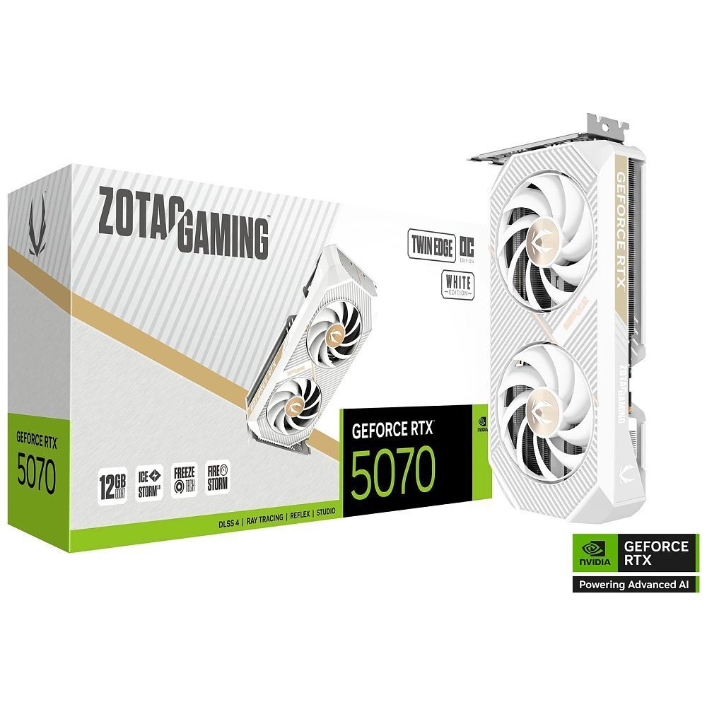Carte graphique Zotac Gaming Twin Edge OC Édition Blanche - GeForce RTX 5070 - 12 Go GDDR7 - PCIe 5.0 x16 - 3 ports DisplayPort, HDMI