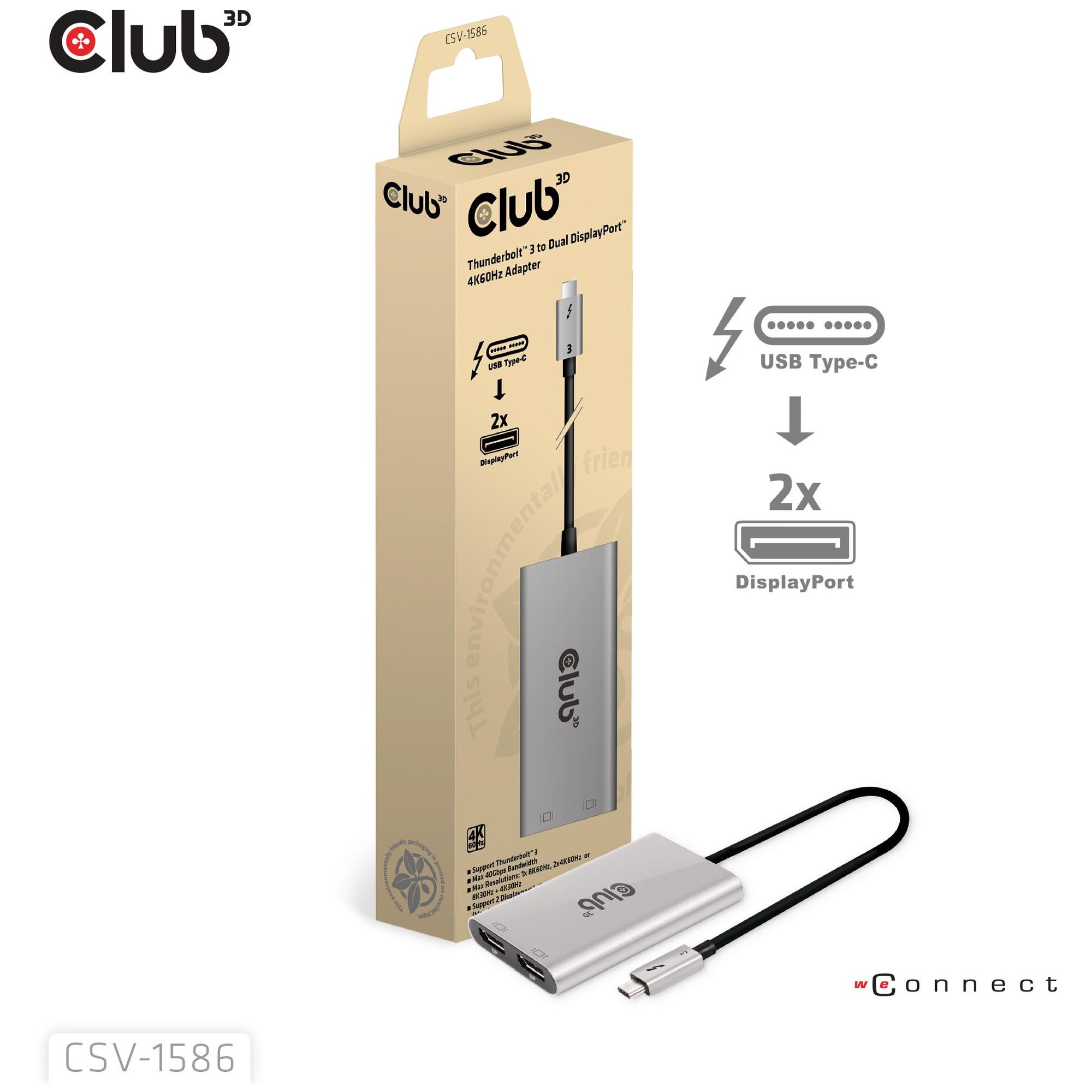 Club 3D Hub y conector Thunderbolt 3 CSV-1586, 40000 Mbit/s, Plata