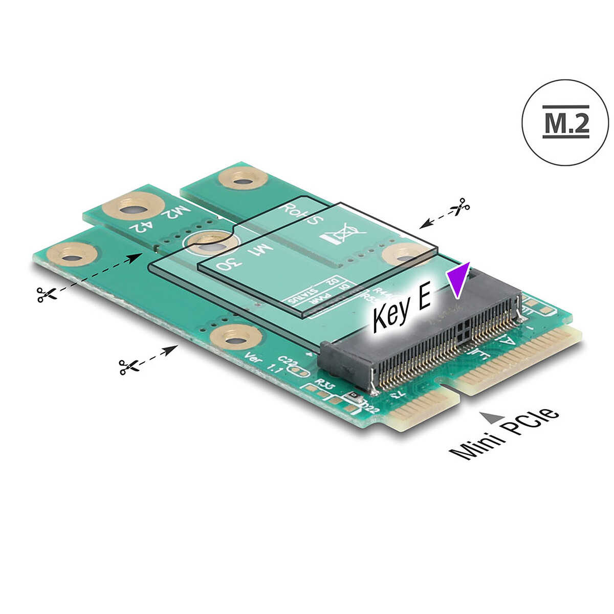 DeLock Adaptateur Mini PCIe mâle à slot M.2 key E