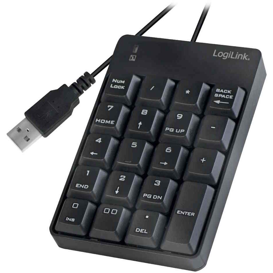 LogiLink USB Numeric Keyboard with Cable, 19 Keys, Black