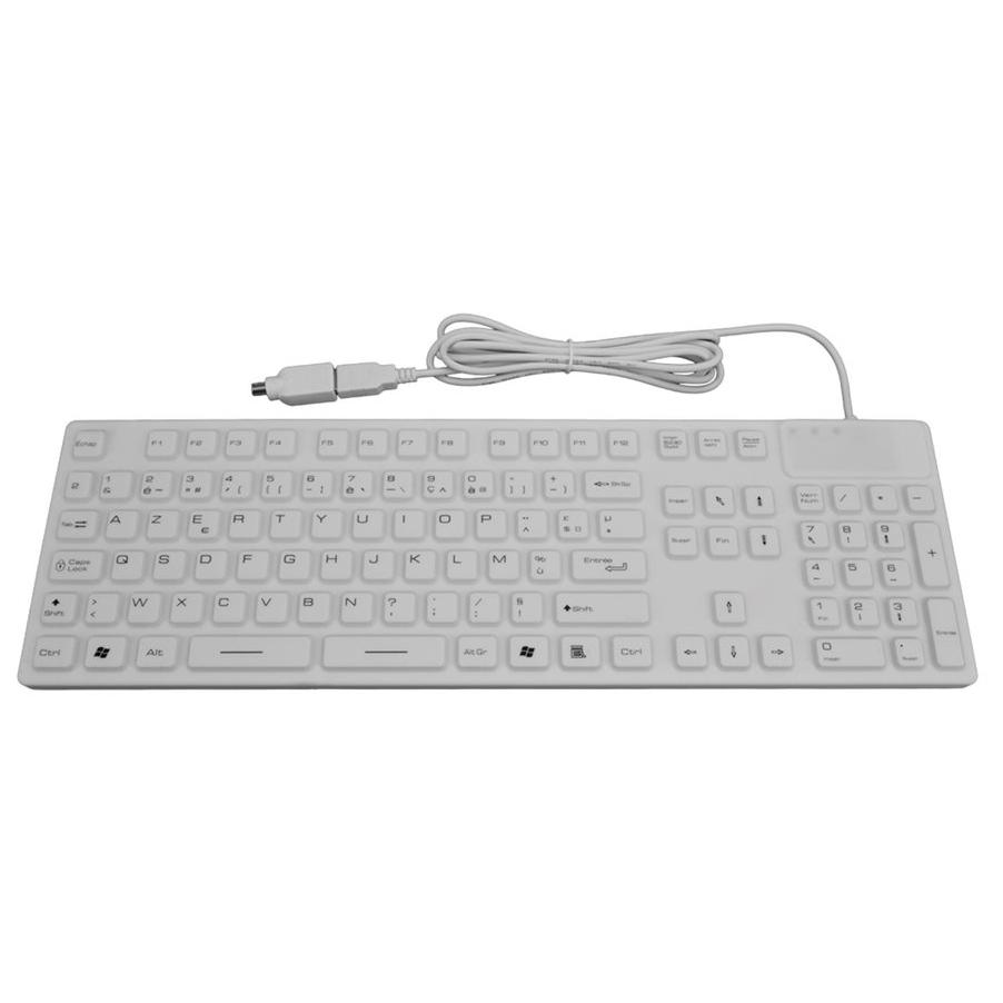 MCL Waterproof Keyboard, Silicone, Wired, USB/PS2 - AZERTY - French - White
