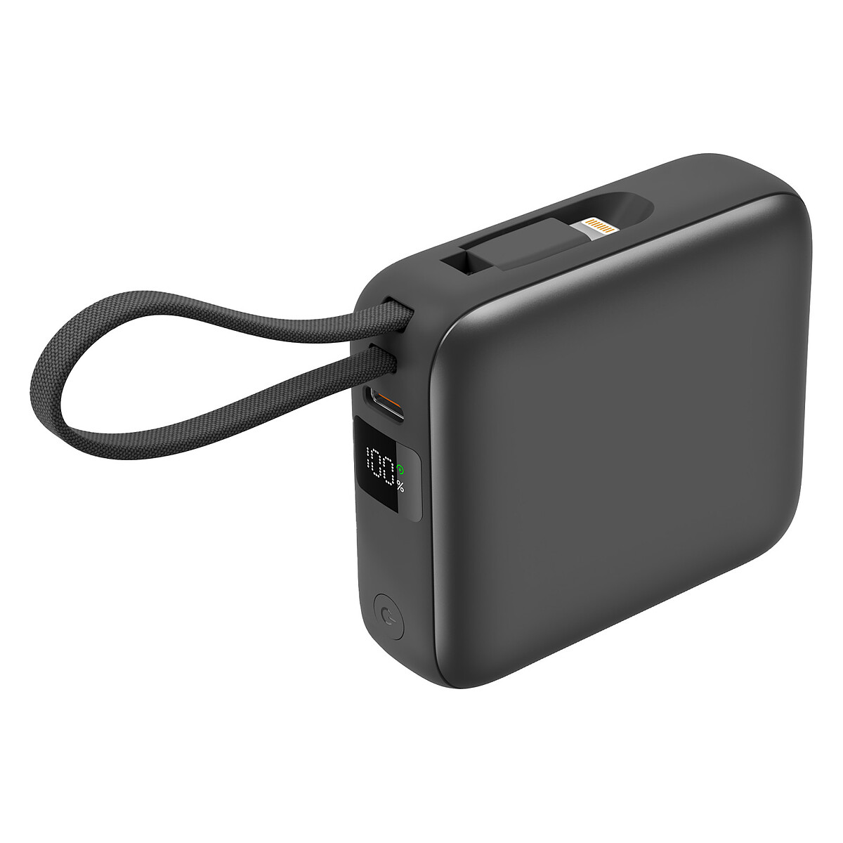 Akashi Batterie de Secours avec câbles USB-C et Lightning intégrés - 10 000 mAh (Noir)
