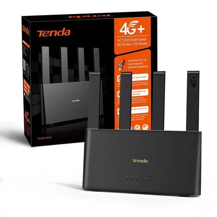 Tenda 4G08 Box 4G+ LTE Cat6 Router - 300Mbps, AC1200 Dual-Band WiFi, 4 External Antennas, Gigabit Port, Mesh WiFi+, Plug & Play