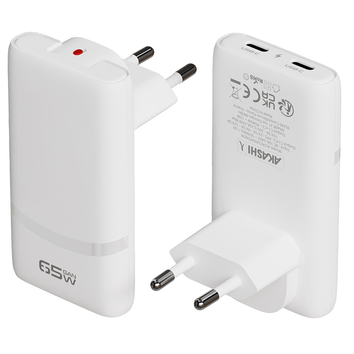 Akashi Chargeur Secteur 65W Universel USB-C Blanc