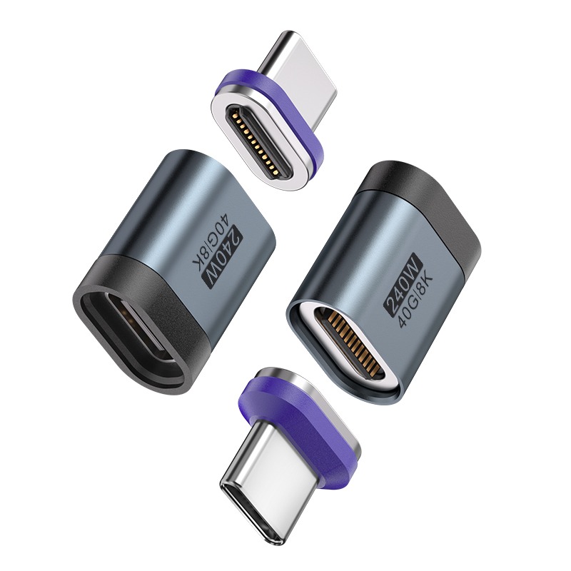 Magnetic Type-C Adapter 24 Pins 8K/40Gbps 240W with Magnetic Head Type-C, Compatible with Huawei, Samsung, APPLE, Garmin