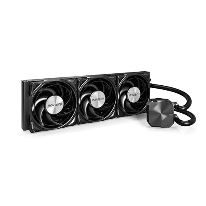 Montech HyperFlow Silent 360 Black - Liquid CPU Cooler AIO, 3100 RPM Pump, Triple 120mm Fans