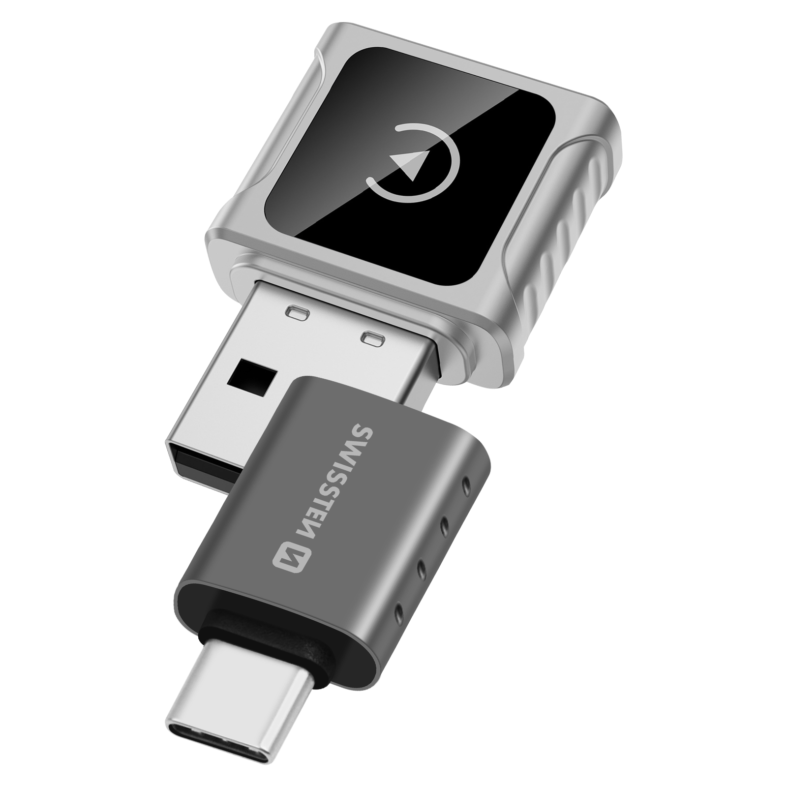 Swissten Wireless Car Adapter for CarPlay and Android Auto (USB-C to USB-A)