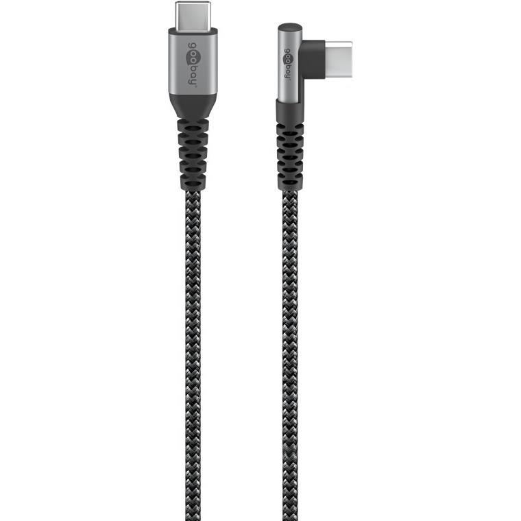 Goobay USB-C to USB-C Cable with Metal Connectors (Space Gray/Silver), 90 Degree, 0.5m