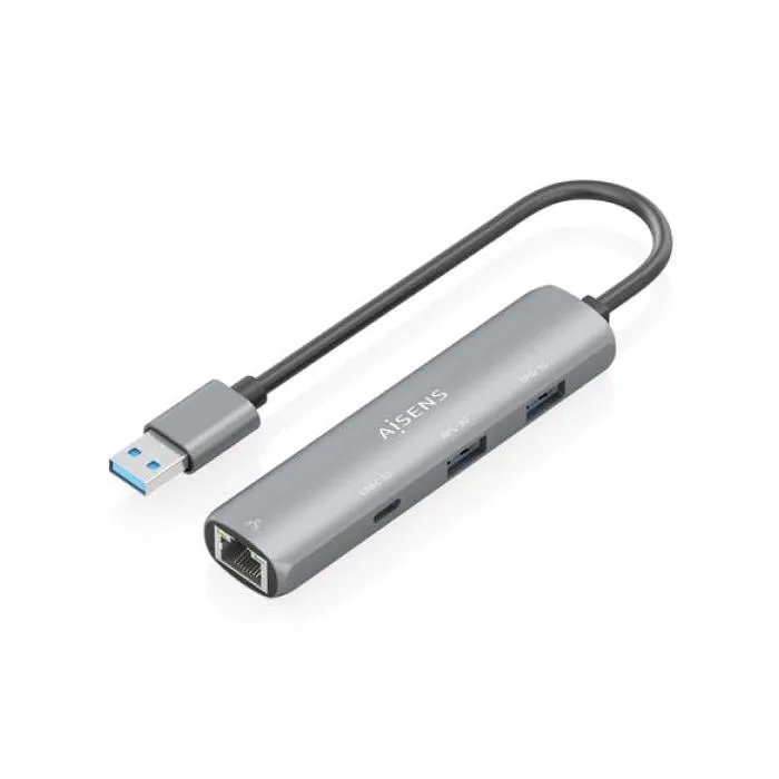 AISENS USB 3.0 to Ethernet Dock - USB-A to Gigabit Ethernet Hub - 1 x USB-C + 2 x USB-A - 15 cm - Gray