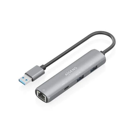 Estación de acoplamiento USB 3.0 a Ethernet AISENS - Hub USB-A a Ethernet Gigabit - 1 x USB-C + 2 x USB-A - 15 cm - Gris
