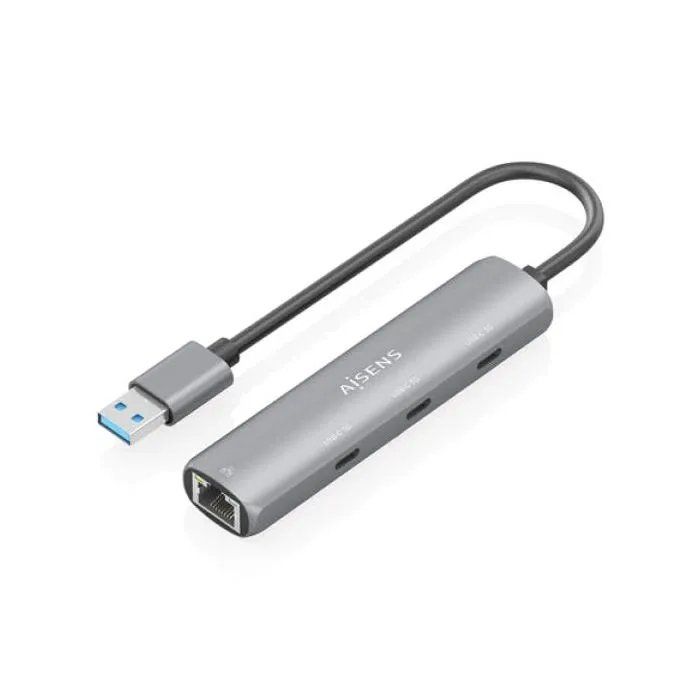 AISENS 4-in-1 USB Hub - 3x USB Type-C - Ethernet Gigabit - Gray - 6 inches - USB 3.0 to Ethernet