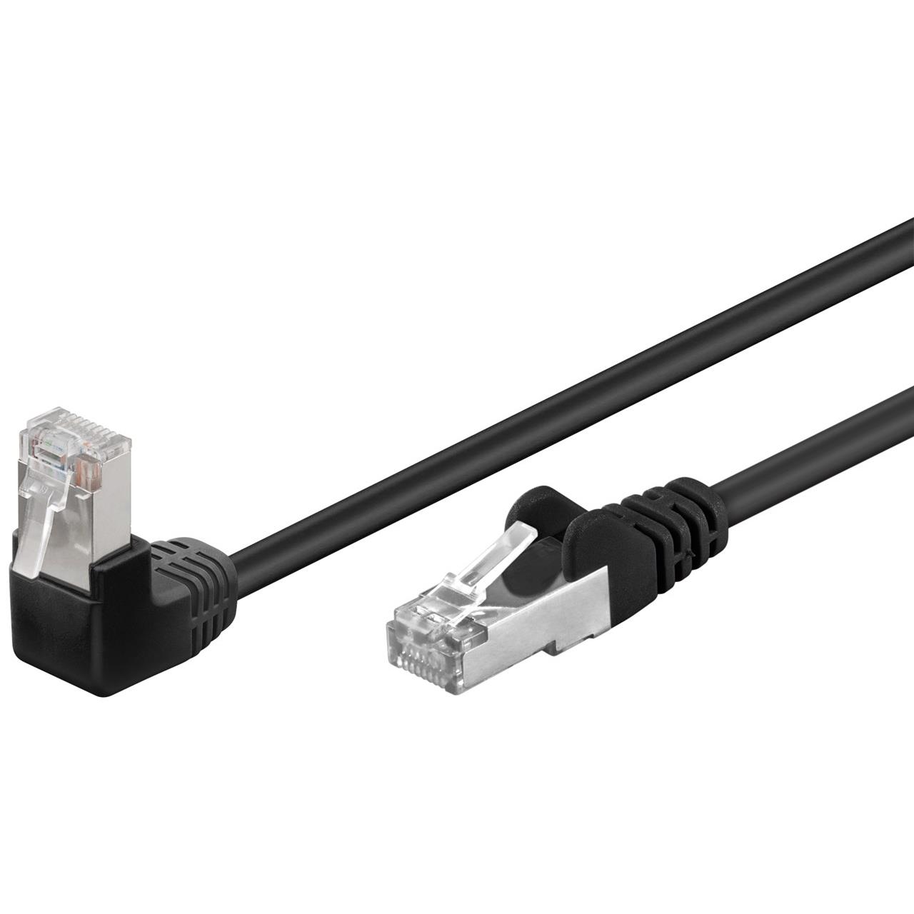 Cable de conexión Goobay CAT 5e, 2 metros, Negro, 1x Accesorio de acoplamiento en ángulo recto 90°, UTP con conector RJ45 8P8C