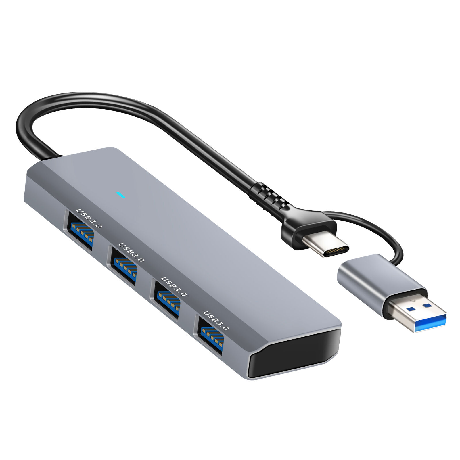 Hub LinQ 4 en 1 avec 4 ports USB 3.0, transfert de données rapide, gris