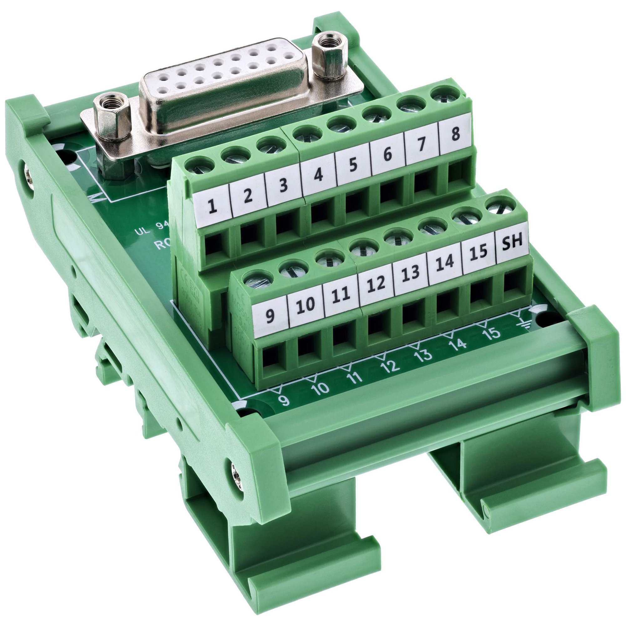 Conector InLine 92502C - Bloque de terminal/D-Sub 15, Verde