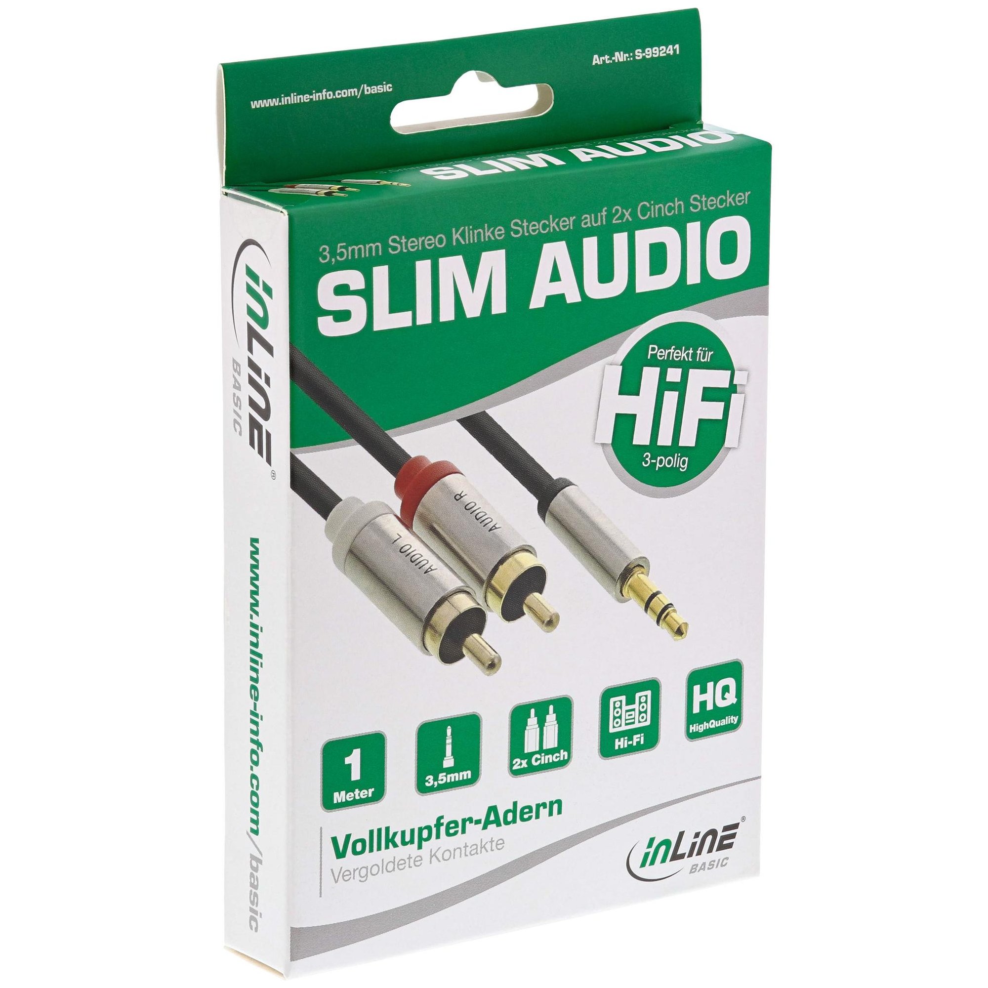 InLine 3.5mm to 2x RCA Audio Cable 1m (Black and Silver)