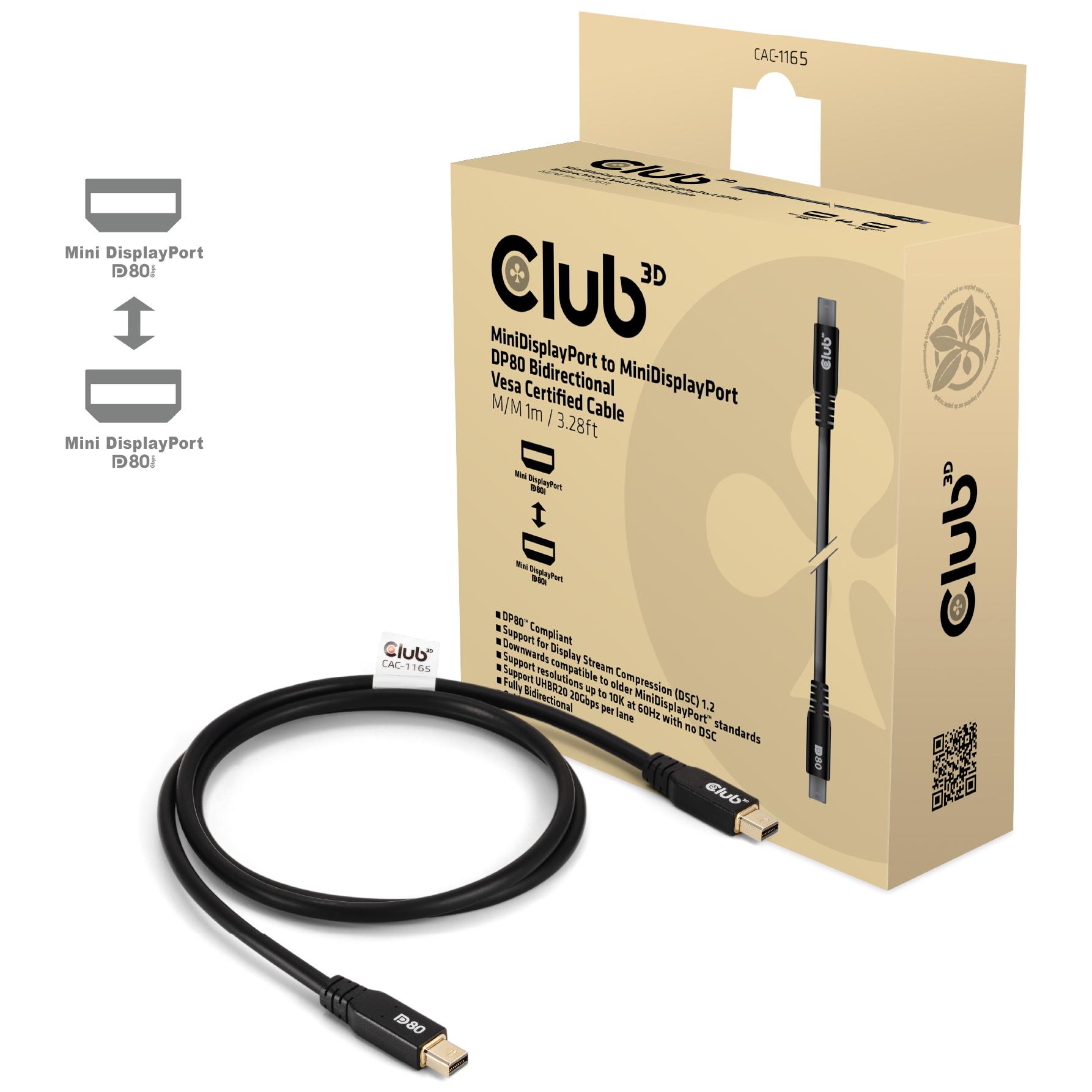 Câble Club 3D DisplayPort - 1 m, Mini DisplayPort (Noir)