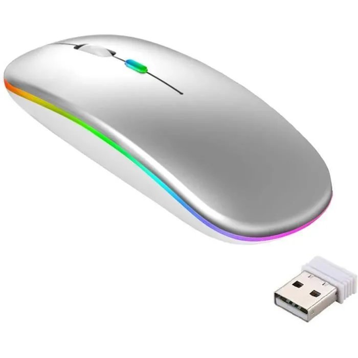 Snakiox Wireless Rechargeable Mouse - Bluetooth - Silver - 3 DPI Levels - Silent - Colored Lights