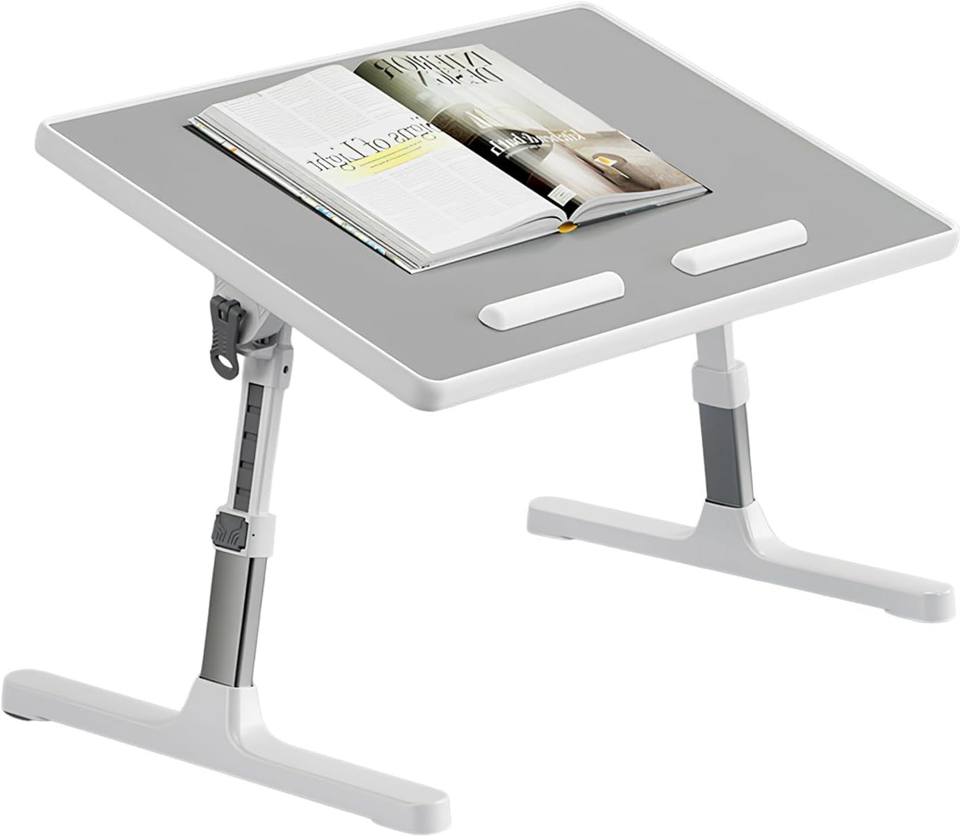 Dokeno Laptop Table, Adjustable Height and Angle Pliable Bed Desk, Reading & Laptop Stand, Foldable Lapdesk, for Bed/Sofa/Floor (Grey)