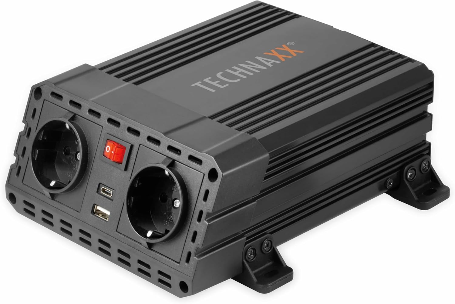 Technaxx Power Converter 12V DC to 230V AC - Compact Car Inverter with 2 x 230VSockets + USB-C & QC 3.0 - Overvoltage & Surge Protection - Model TE19