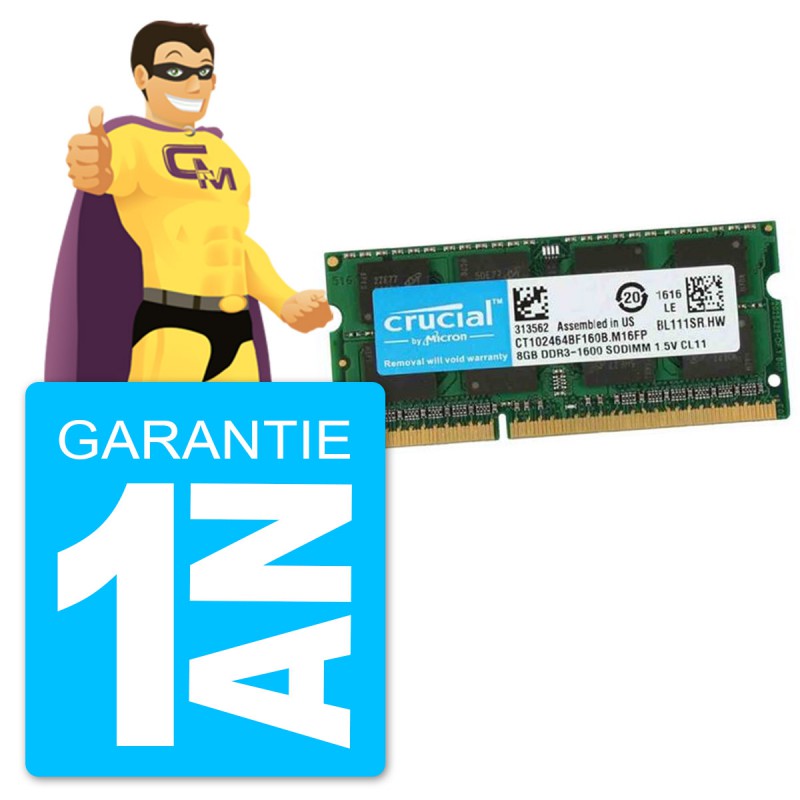 8GB DDR3 SODIMM Memory (CT102464BF160B.M16FP) - Crucial