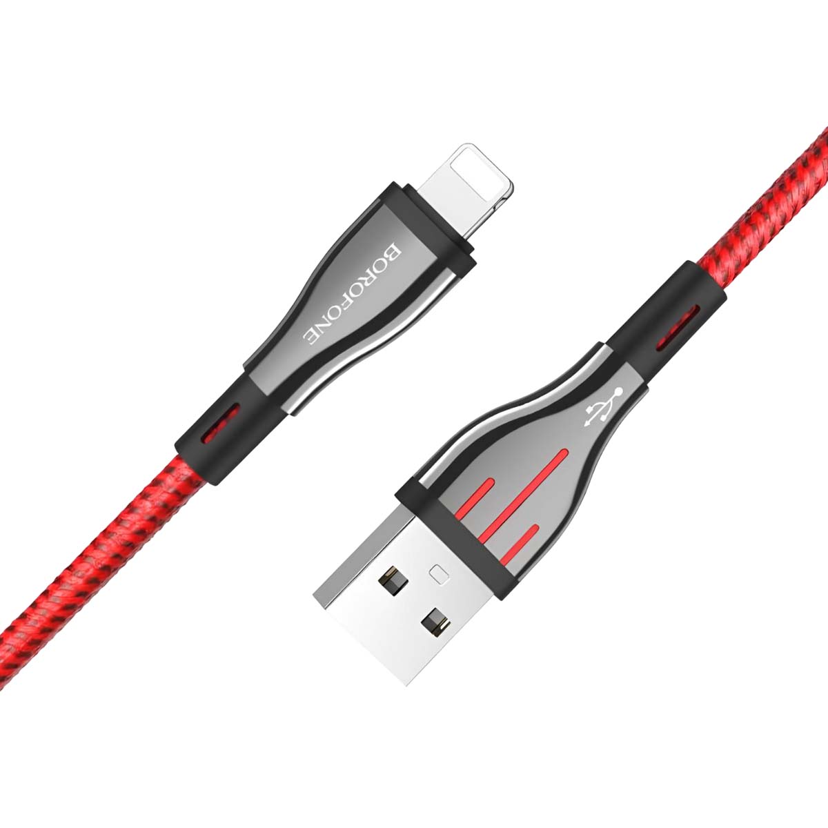 Borofone 1.2m USB-A to Lightning Cable, Nylon Braided Durable - Black/Red