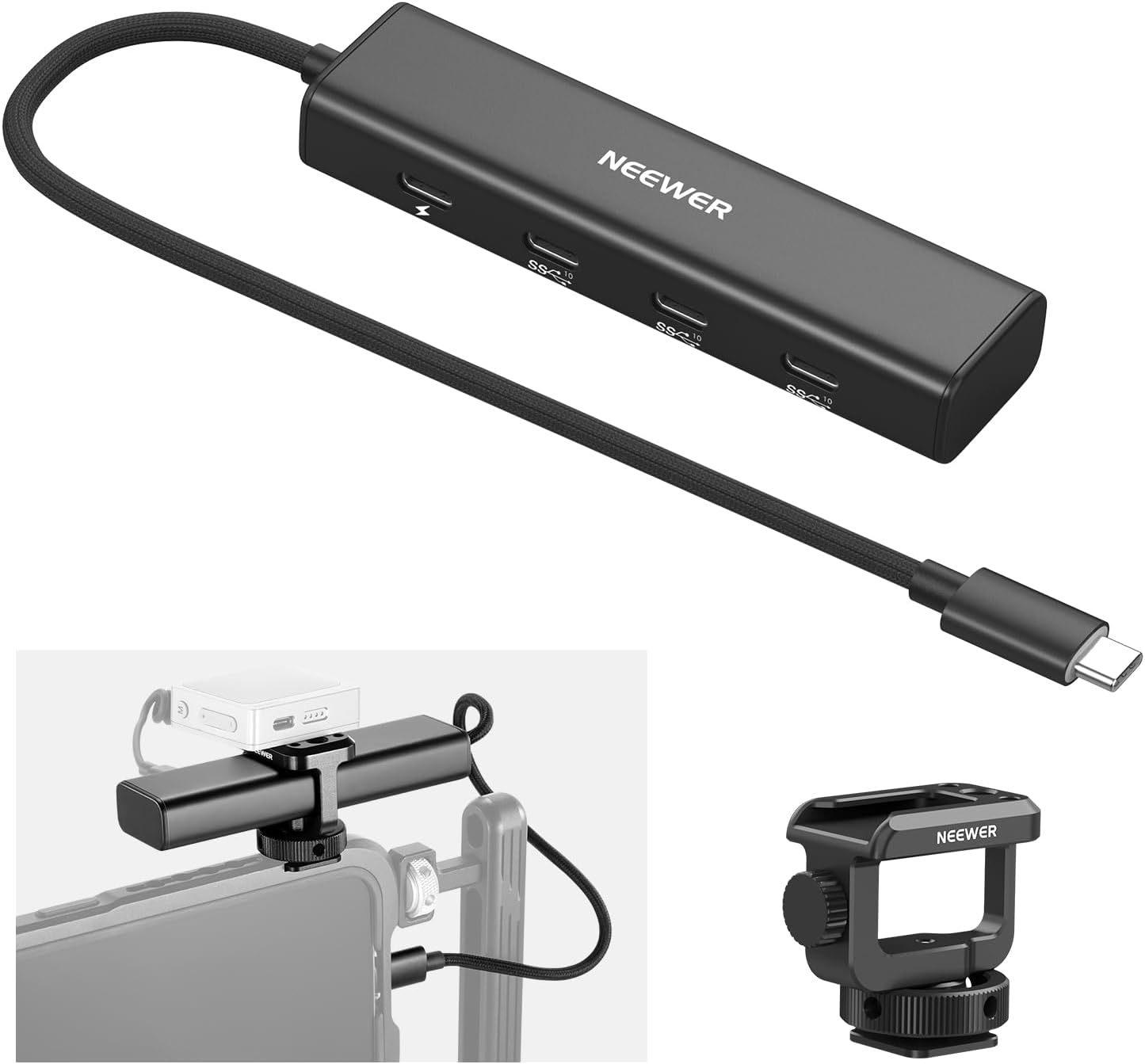 NEEWER USB-C Docking Station with Adapter Griff, 4-in-1 Multi-Port Adapter with 3 USB-C 3.1 Gen2 Ports and 1 PD 100W Port, 10 Gbit/s, Compatible with iPhone 16/15, iPad, Mac, Android, PC