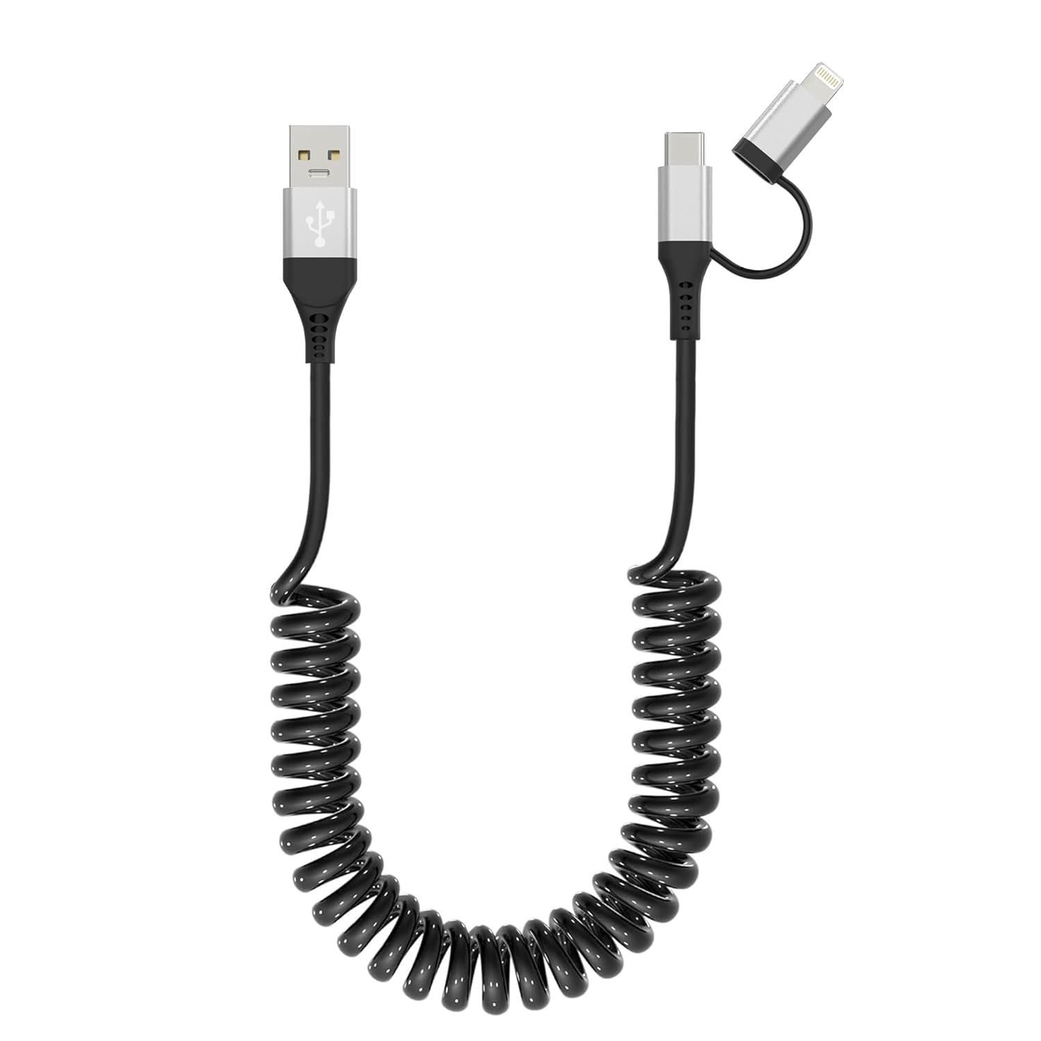 LORANKA Spiral 2-in-1 iPhone USB C and Lightning Cable for Apple CarPlay & Android Auto [MFi & 3A & Data Transfer]