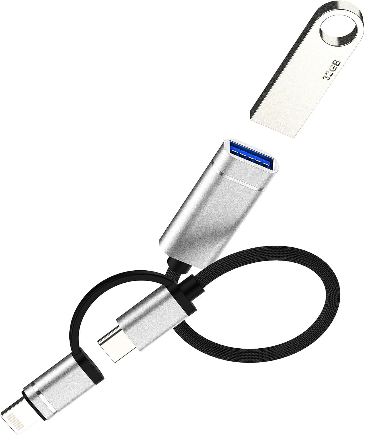 LORANKA USB-C to Lightning (2-in-1) Adapter for iPhone 16/15/14, Apple Connect OTG 3.0 Cable Compatible with Samsung S24, Android Data Transfer