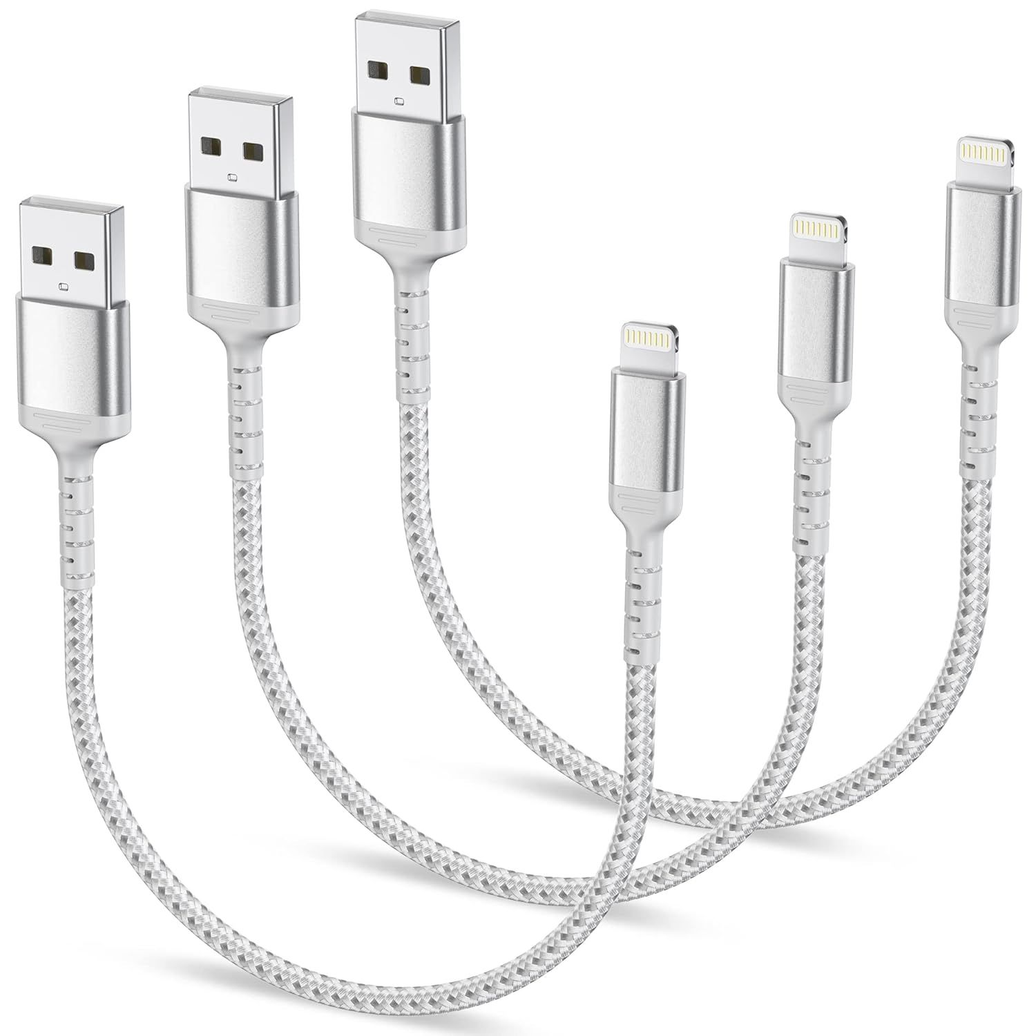 LORANKA 0.3m Short Lightning Cable, 3-Pack - Nylon Braided Fast Charging iPhone Cable for Apple iPhone 14, 13, 12, 11 Pro Max, Xs, X, 8, 7, 6 Plus SE, iPad Air/Mini