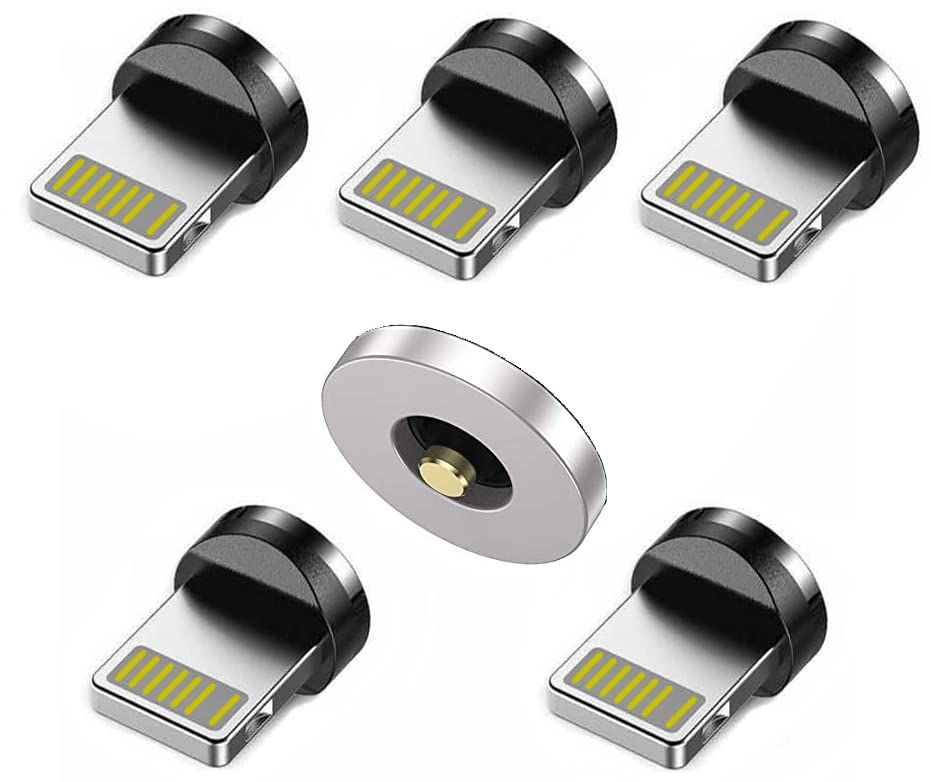 LORANKA Magnetic USB Charge Cable Adapters - 5 Pack (Replaceable Round Adapters) Compatible with iPhone 13, 12 Pro Max, Mini, XS, XR, X, 10, 8, 7, 6S, 6 Plus, 5 SE