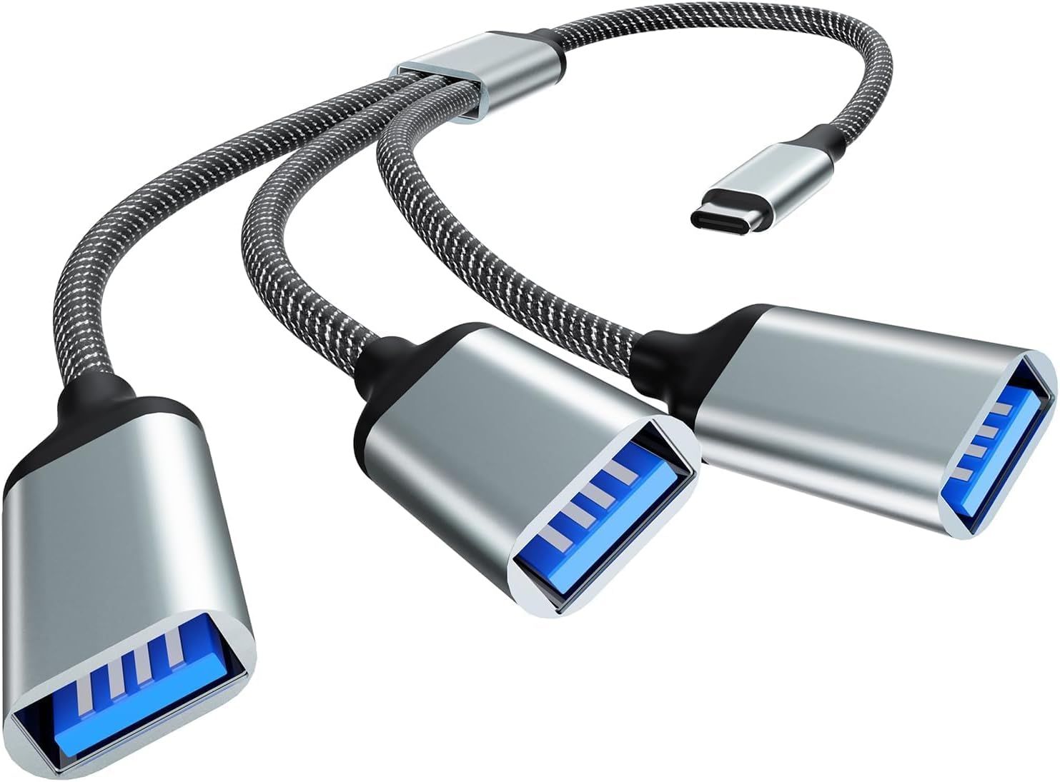 LORANKA USB-C 3-in-1 Splitter, Adapter with Data Transfer Function for MacBook/Samsung/Pro/Mini/XPS/PC (Gray)